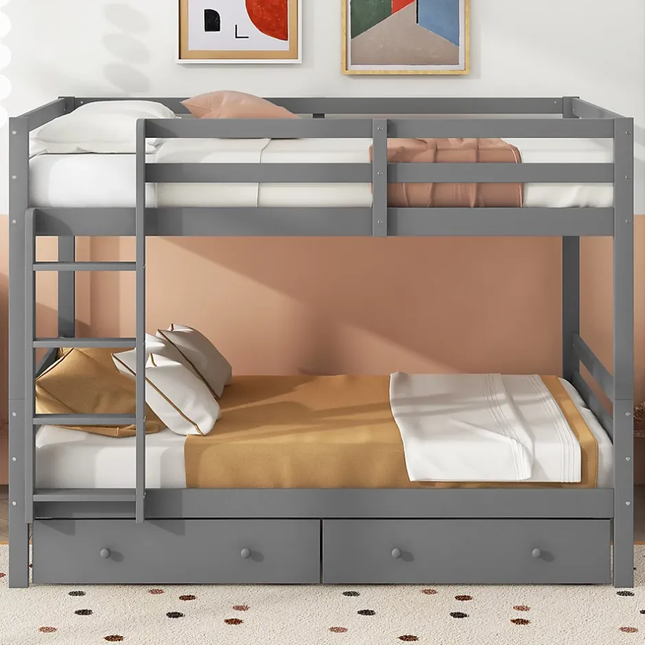 Redom Lit superposé 140x200 cm avec tiroirs de rangement et échelle intégrée, structure pin/MDF gris Hot