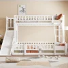 Enfant Redom Lit superposé 140x200 cm avec toboggan ludique et étagères intégrées, structure en pin et MDF blanc