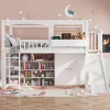 Redom Lit superposé 90x200 cm avec toboggan et armoire intégrée, échelle 4 marches, structure pin et MDF Sale