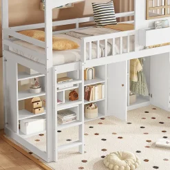 Redom Lit superposé 90x200 cm avec toboggan et armoire intégrée, échelle 4 marches, structure pin et MDF Sale
