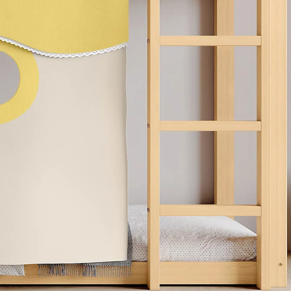 Redom Lit superposé 90x200 cm avec toboggan et escalier intégrés, structure pin et MDF, design naturel pour chambre enfant Hot