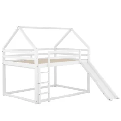 Redom Lit superposé 140x200 cm avec toboggan et échelle, structure en pin massif et MDF, style maison ludique Discount