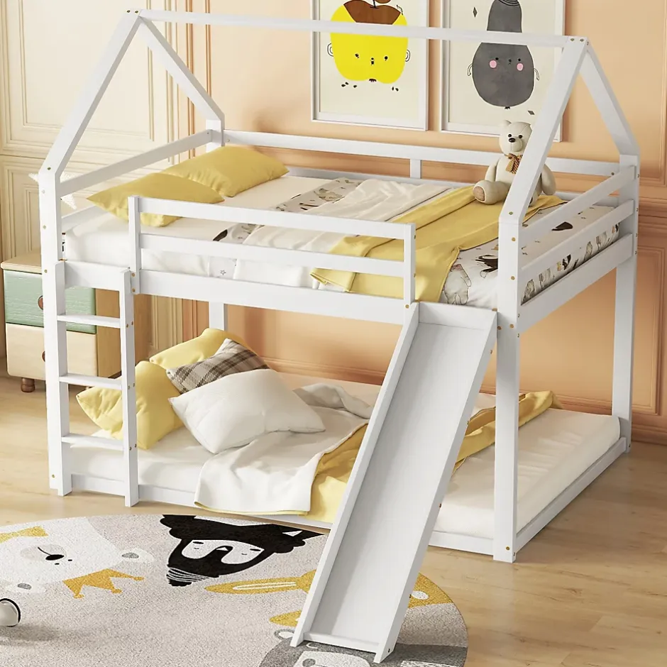 Redom Lit superposé 140x200 cm avec toboggan et échelle, structure en pin massif et MDF, style maison ludique Discount