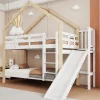 Enfant ProximaX Lit superposé 90x200 cm avec toboggan, lit cabane en bois massif blanc/nature avec barrières de sécurité, lit enfant