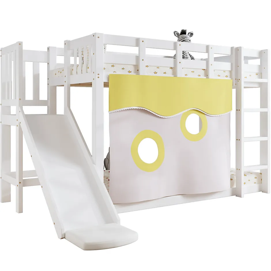 Enfant Redom Lit superposé 90x200 cm avec toboggan intégré et échelle, structure bois (MDF + pin) blanc