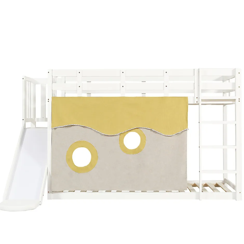 Enfant Redom Lit superposé 90x200 cm avec toboggan intégré et échelle, structure bois (MDF + pin) blanc