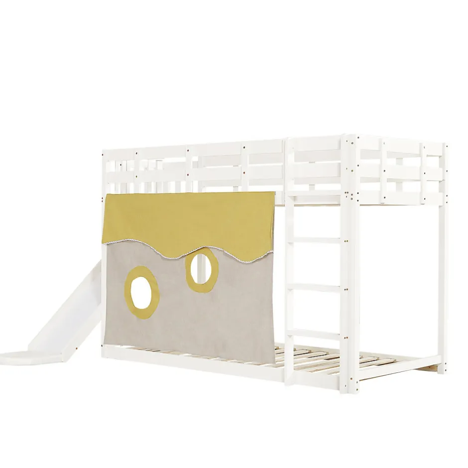 Enfant Redom Lit superposé 90x200 cm avec toboggan intégré et échelle, structure bois (MDF + pin) blanc