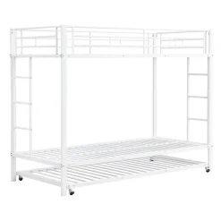 ProximaX Lit superposé 90x200 cm blanc, cadre en fer, lit gigogne 90x190 cm, sommier à lattes, 2 échelles, certifié EN747, durable Best