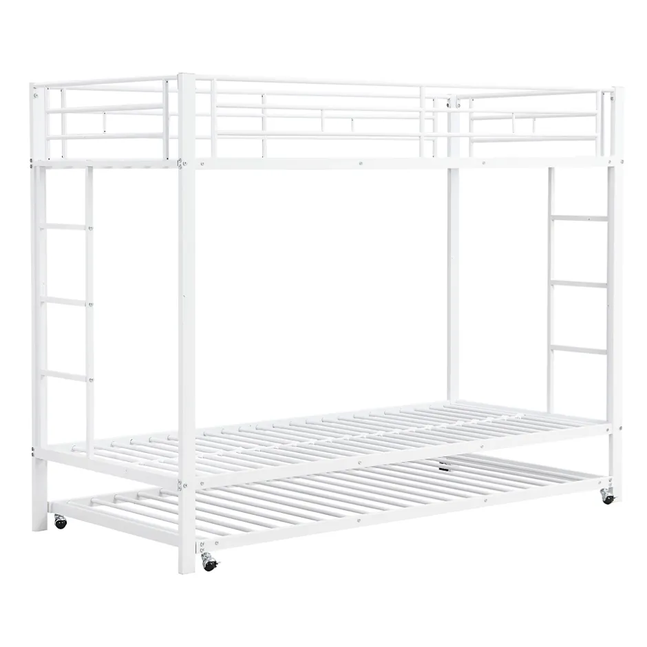 ProximaX Lit superposé 90x200 cm blanc, cadre en fer, lit gigogne 90x190 cm, sommier à lattes, 2 échelles, certifié EN747, durable Best