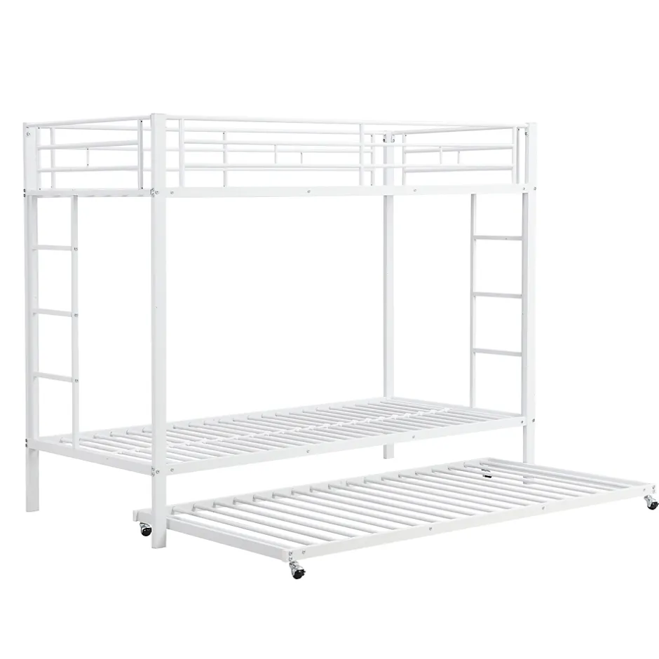 ProximaX Lit superposé 90x200 cm blanc, cadre en fer, lit gigogne 90x190 cm, sommier à lattes, 2 échelles, certifié EN747, durable Best