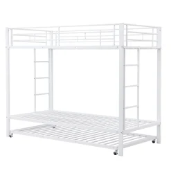 ProximaX Lit superposé 90x200 cm blanc, cadre en fer, lit gigogne 90x190 cm, sommier à lattes, 2 échelles, certifié EN747, durable Best