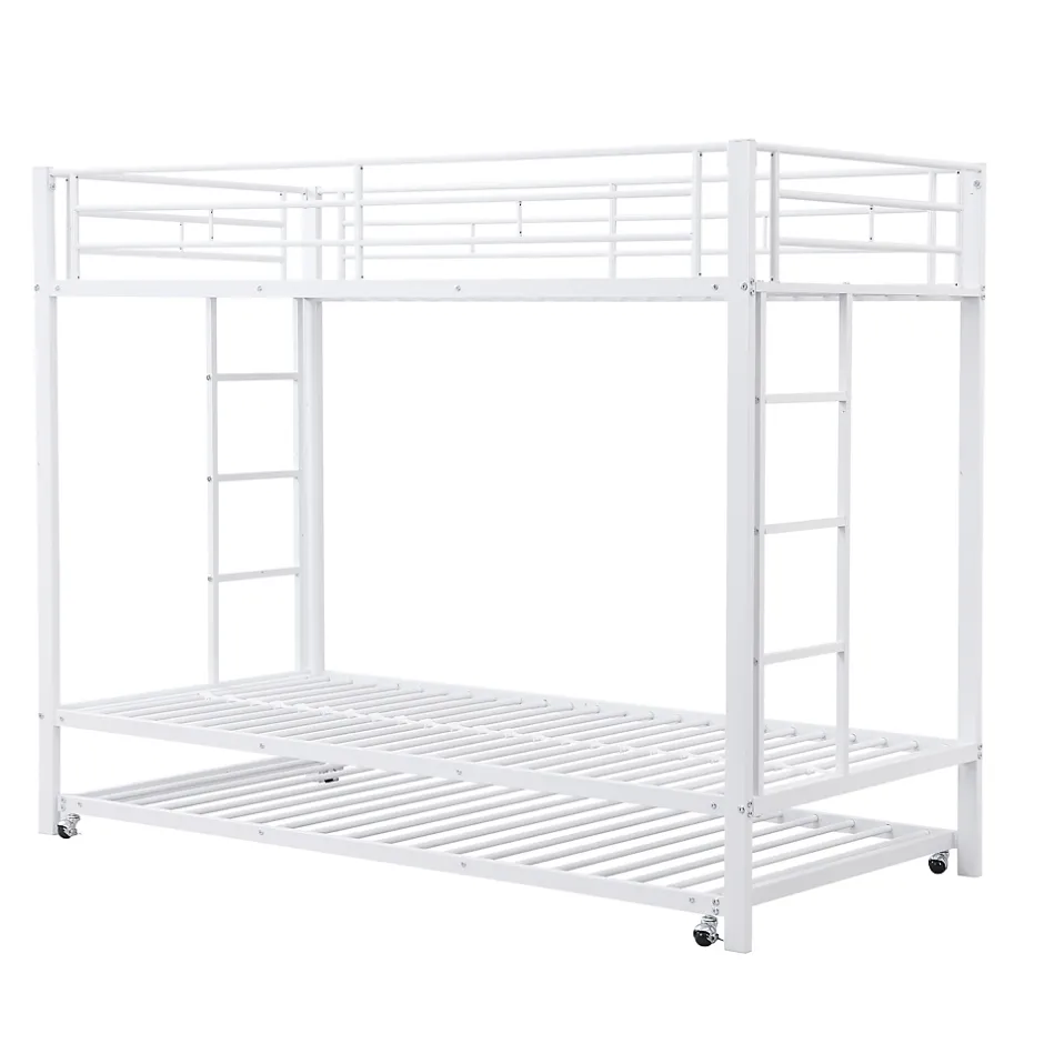 ProximaX Lit superposé 90x200 cm blanc, cadre en fer, lit gigogne 90x190 cm, sommier à lattes, 2 échelles, certifié EN747, durable Best