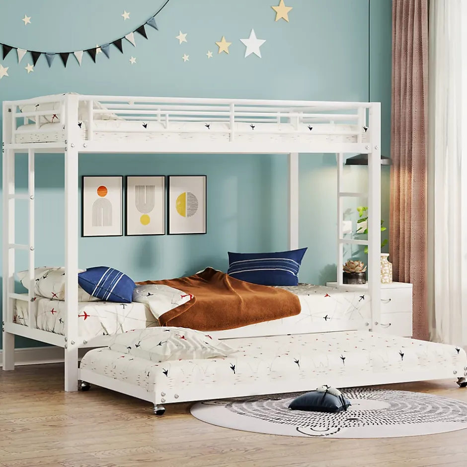 ProximaX Lit superposé 90x200 cm blanc, cadre en fer, lit gigogne 90x190 cm, sommier à lattes, 2 échelles, certifié EN747, durable Best