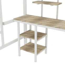 Enfant Fortuna lai Lit superposé 90x200 cm, cadre métal, table, étagères, sécurité, pour enfants et ados