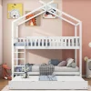 Enfant Redom Lit superposé 90x200 cm convertible en 3 lits avec lit gigogne et barrières, structure bois massif blanc