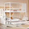 Redom Lit superposé 90x200 cm en bois massif avec tiroirs intégrés, échelle sécurisée et design maison ludique Discount