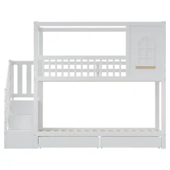 Redom Lit superposé 90x200 cm en bois massif avec tiroirs intégrés, échelle sécurisée et design maison ludique Discount