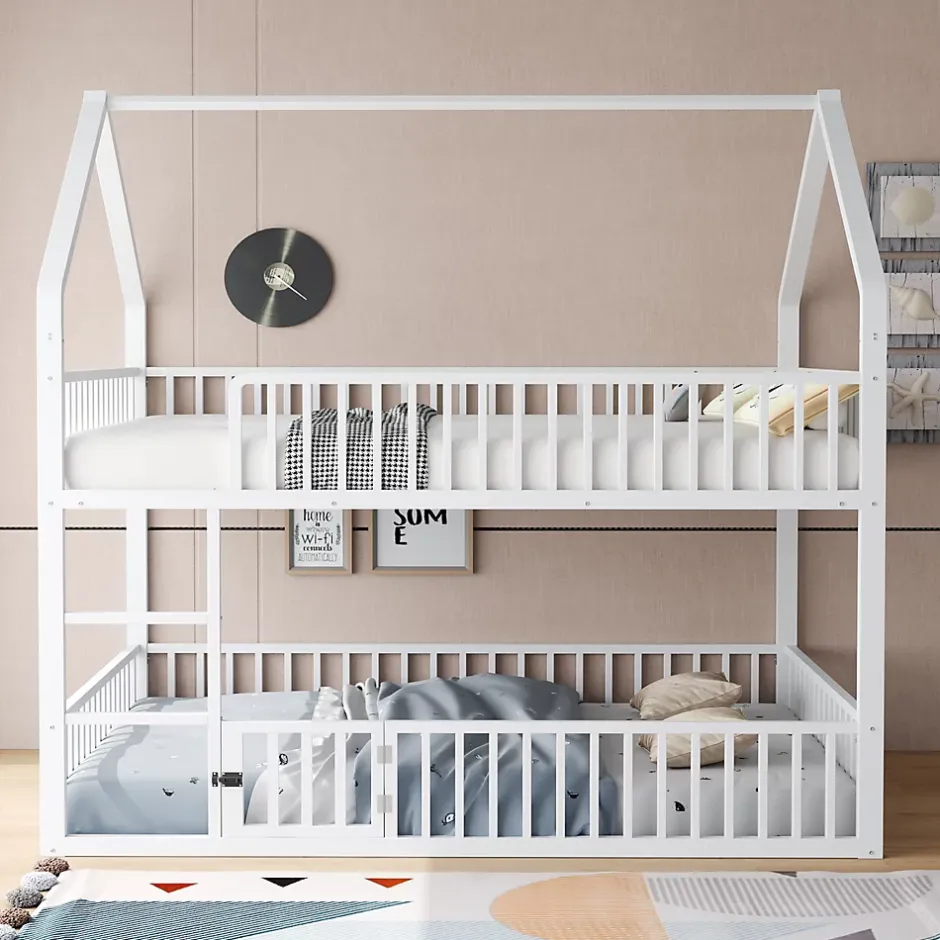 Redom Lit superposé 140x200 cm en métal avec échelle intégrée et porte ouvrante, style maison ludique Sale