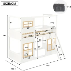 Okwish Lit superposé 90x200 cm enfant avec échelle sécurisée et barrières de protection, bois pin+MDF blanc+naturel Hot