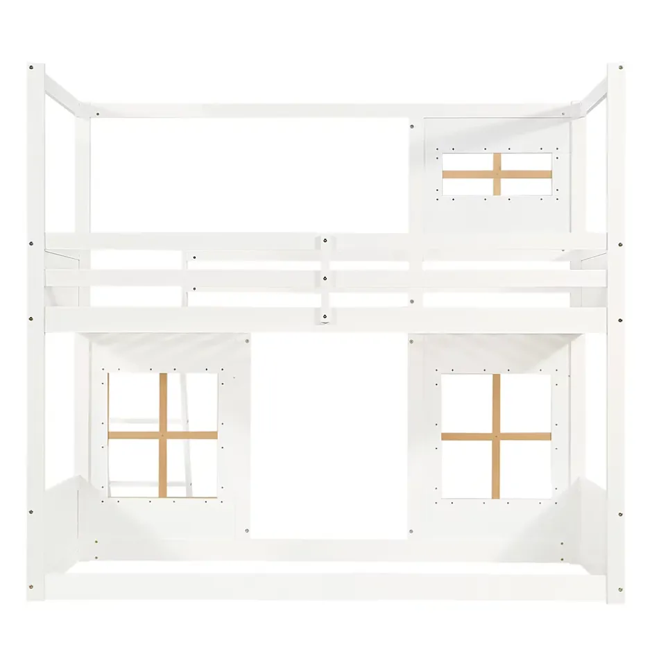 Okwish Lit superposé 90x200 cm enfant avec échelle sécurisée et barrières de protection, bois pin+MDF blanc+naturel Hot
