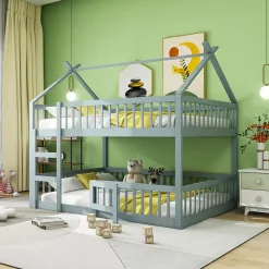 ProximaX Lit superposé 140x200 cm gris bois massif, style loft, escalier, pratique et sécurisé pour enfants et familles Discount