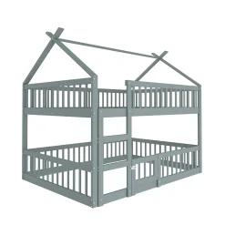 ProximaX Lit superposé 140x200 cm gris bois massif, style loft, escalier, pratique et sécurisé pour enfants et familles Discount