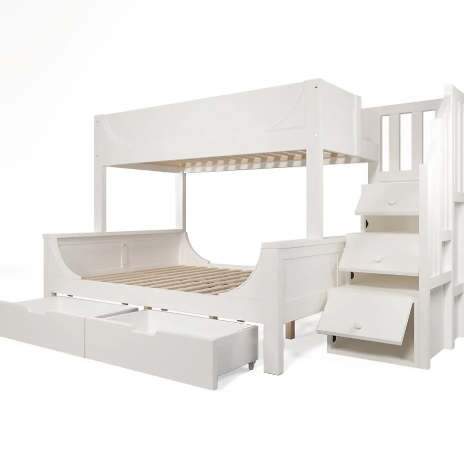Enfant Okwish Lit Superposé 140x200 cm, Lit Enfant avec Échelle et Rangement Tiroirs, Bois Massif et MDF, Blanc