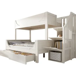 Enfant Okwish Lit Superposé 140x200 cm, Lit Enfant avec Échelle et Rangement Tiroirs, Bois Massif et MDF, Blanc