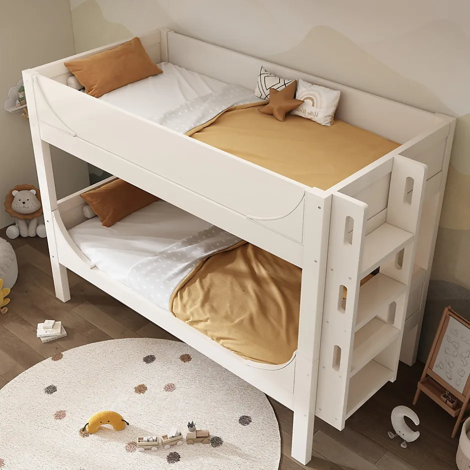 Enfant Okwish Lit Superposé 90x200 cm, Lit Enfant Démontable en 2 Lits Simples avec Échelle, Bois Massif + MDF, Blanc