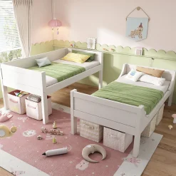 Enfant Okwish Lit Superposé 90x200 cm, Lit Enfant Démontable en 2 Lits Simples avec Échelle, Bois Massif + MDF, Blanc