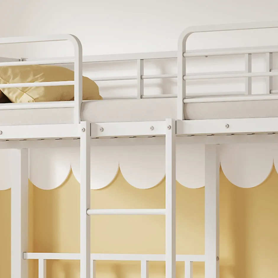 Enfant Redom Lit superposé 90x200 cm pour 3 personnes avec échelle intégrée et tablette tête de lit, structure métal blanc