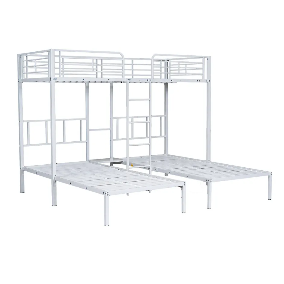 Enfant Redom Lit superposé 90x200 cm pour 3 personnes avec échelle intégrée et tablette tête de lit, structure métal blanc