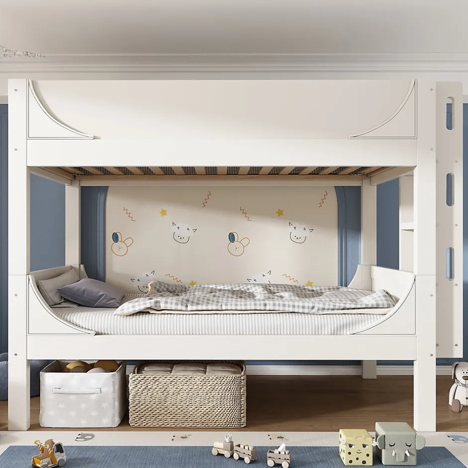 Enfant Redom Lit superposé 90x200 cm séparables avec échelle amovible et design luge en bois et métal, blanc