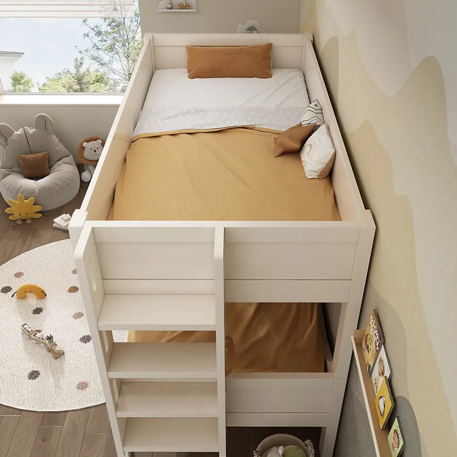 Enfant Redom Lit superposé 90x200 cm séparables avec échelle amovible et design luge en bois et métal, blanc