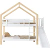Fortuna lai Lit superposé 90x200 cm, toboggan, échelle 3 marches, sécurité, cadre bois blanc,naturel Hot
