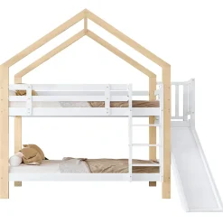Fortuna lai Lit superposé 90x200 cm, toboggan, échelle 3 marches, sécurité, cadre bois blanc,naturel Hot