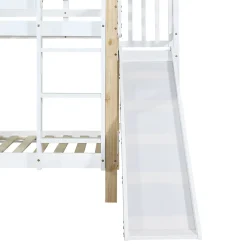 Fortuna lai Lit superposé 90x200 cm, toboggan, échelle 3 marches, sécurité, cadre bois blanc,naturel Hot