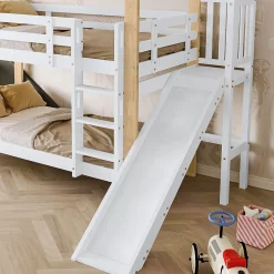 Fortuna lai Lit superposé 90x200 cm, toboggan, échelle 3 marches, sécurité, cadre bois blanc,naturel Hot