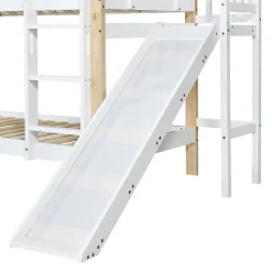 Fortuna lai Lit superposé 90x200 cm, toboggan, échelle 3 marches, sécurité, cadre bois blanc,naturel Hot