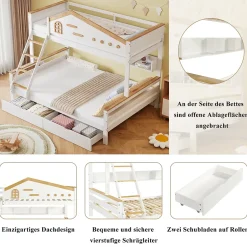 ProximaX Lit superposé 90x200 et 140x200 cm en pin et MDF blanc avec barrières, 2 tiroirs, échelle 4 marches et étagères ouvertes Discount