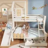 Enfant Blackcolors Lit superposé 90x200 et 140x200cm, lit mezzanine pour enfant avec tiroir, toboggan et échelle, design cabane