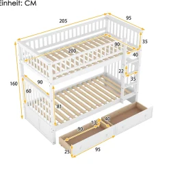 ProximaX Lit superposé 90x200cm pour enfants avec tiroirs, convertible, fonctionnel, blanc, Lit cabriolet pratique et gain de place Discount