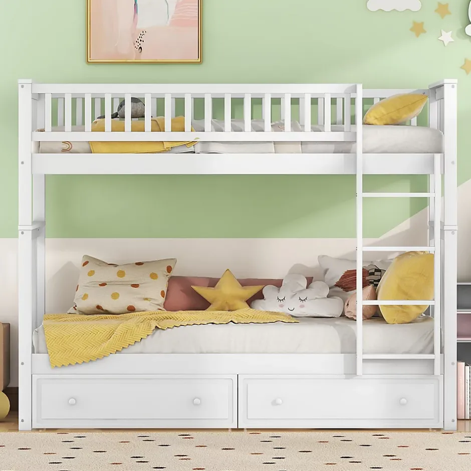 ProximaX Lit superposé 90x200cm pour enfants avec tiroirs, convertible, fonctionnel, blanc, Lit cabriolet pratique et gain de place Discount