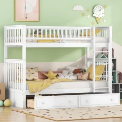 ProximaX Lit superposé 90x200cm pour enfants avec tiroirs, convertible, fonctionnel, blanc, Lit cabriolet pratique et gain de place Discount