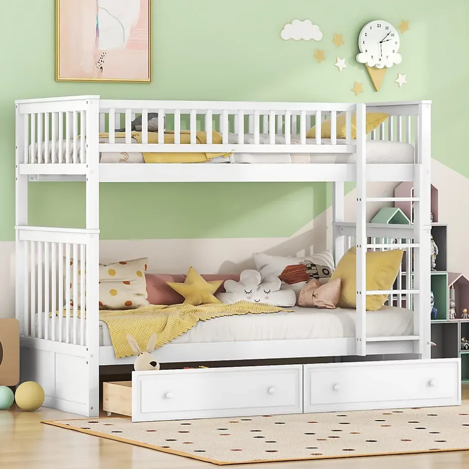 ProximaX Lit superposé 90x200cm pour enfants avec tiroirs, convertible, fonctionnel, blanc, Lit cabriolet pratique et gain de place Discount