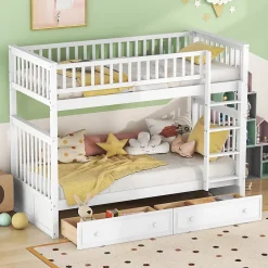 ProximaX Lit superposé 90x200cm pour enfants avec tiroirs, convertible, fonctionnel, blanc, Lit cabriolet pratique et gain de place Discount