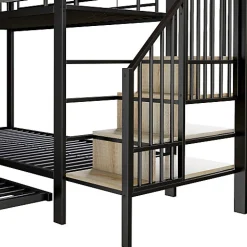 Enfant ModernLuxe Lit superposé 90x200+180x200 cm - Structure en fer - Lit gigogne - Sacs de rangement - Échelle de sécurité - Noir (sans matelas)