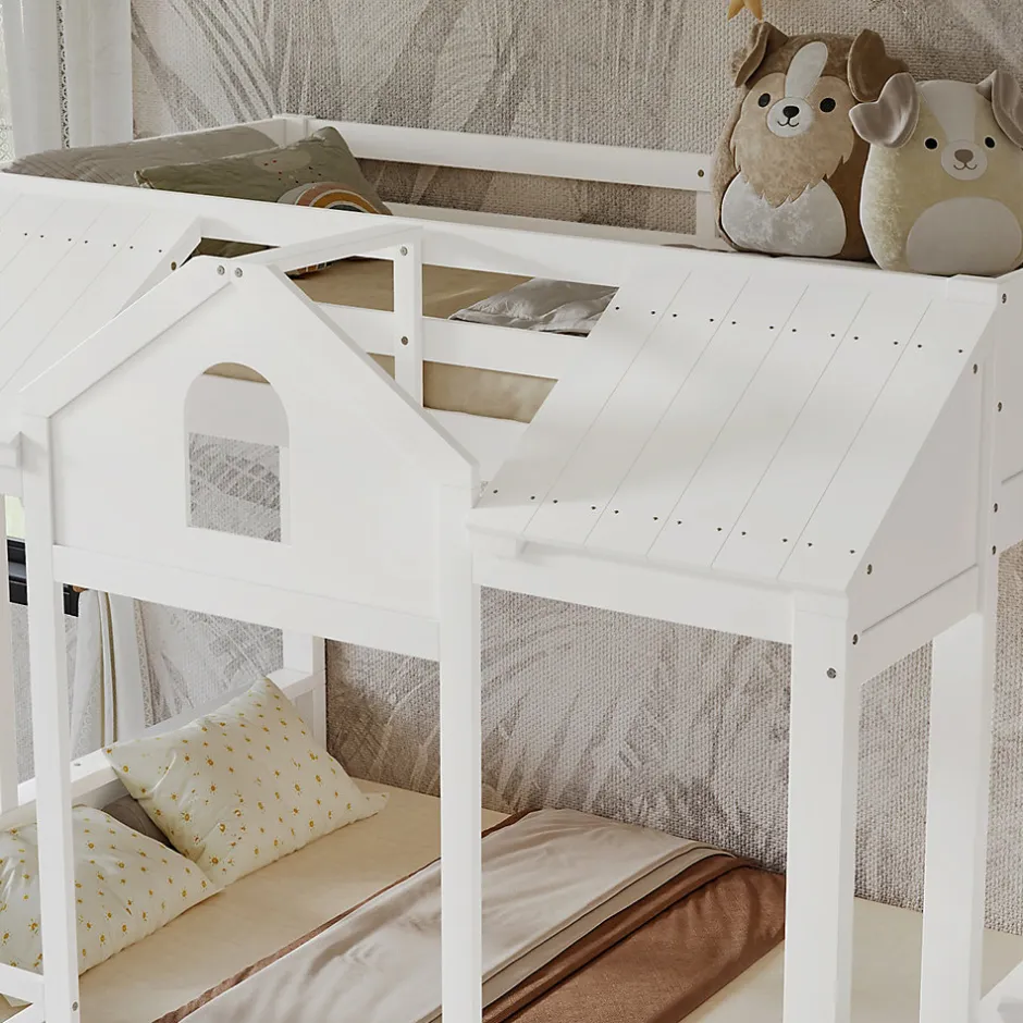 Enfant Redom Lit superposé 90x200/140x200 cm avec deux tiroirs à roulettes et armoire d'escalier en bois blanc