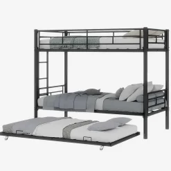 Redom Lit superposé 196,6x97,8x156,5 cm en métal noir, convertible en 2 lits avec échelle antidérapante Hot