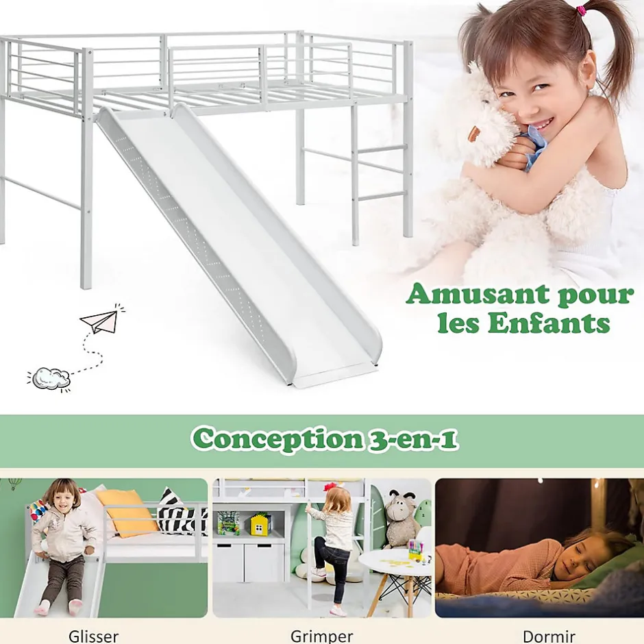 Enfant Giantex Lit Superpose avec Echelle et Toboggan Amovible Cadre de Lit pour Enfant avec Cloture de Securite